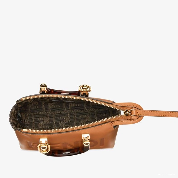 Vintage HOT Boston Bag In The Way Calf By Brown ROMA Leather Mini Fendi Logo 0708